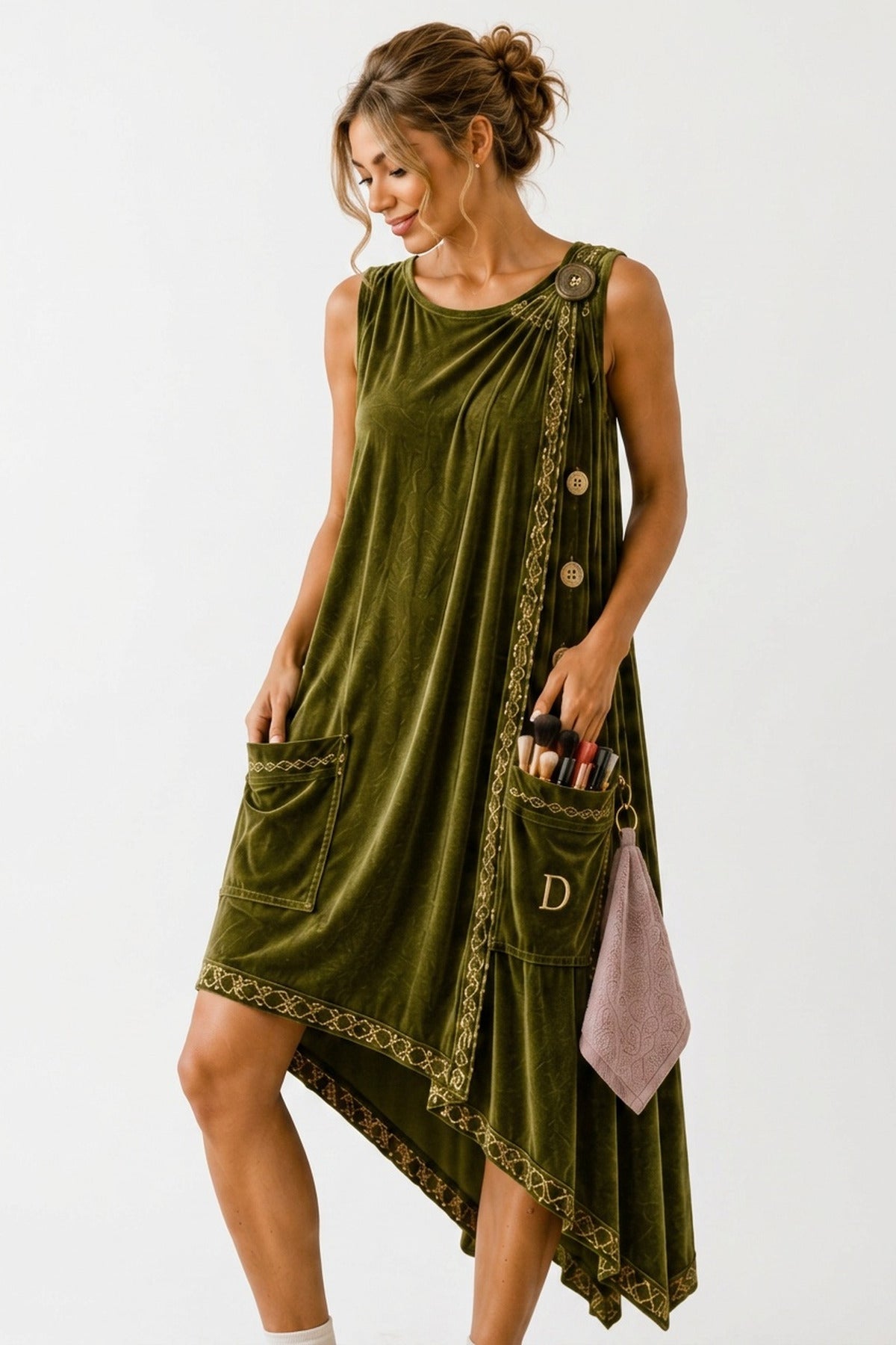 The Getting-Ready Dress in Olive Green — front view