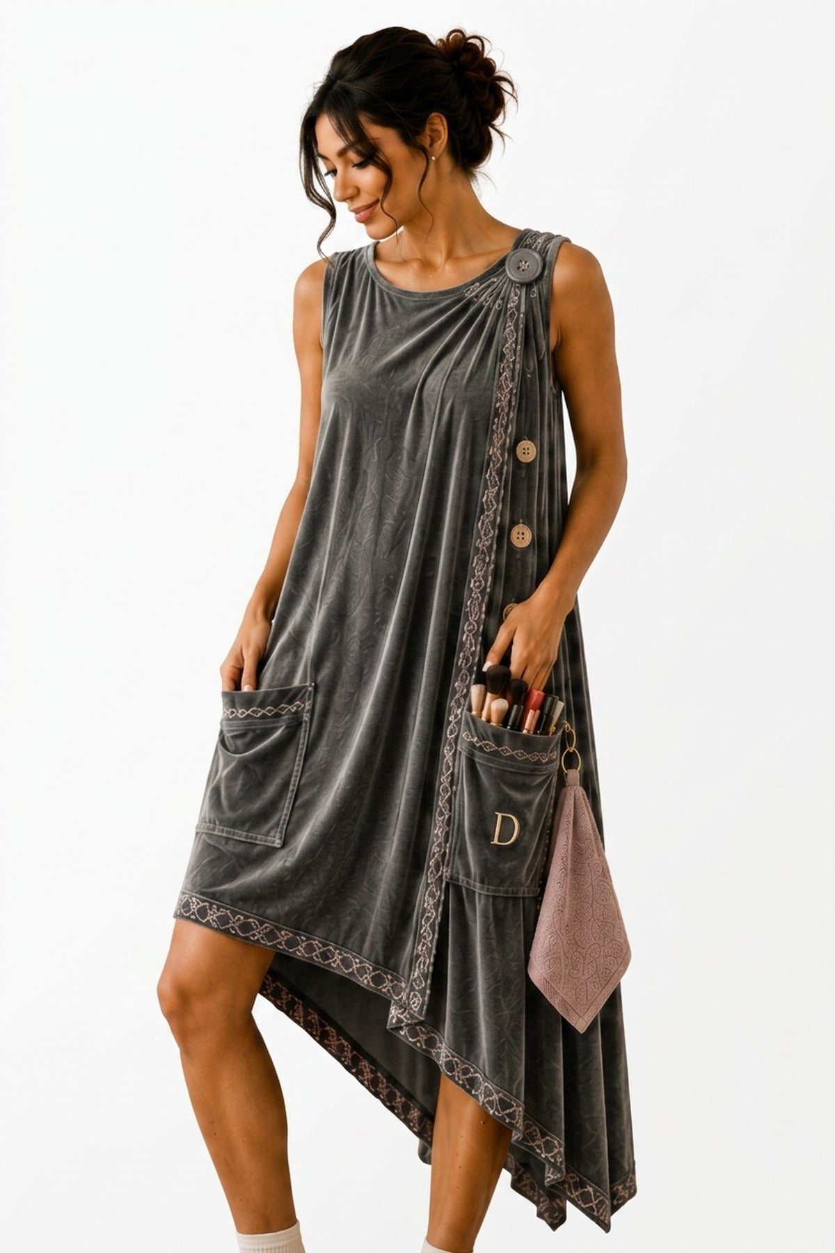 The Getting-Ready Dress in Medium Gray — front view