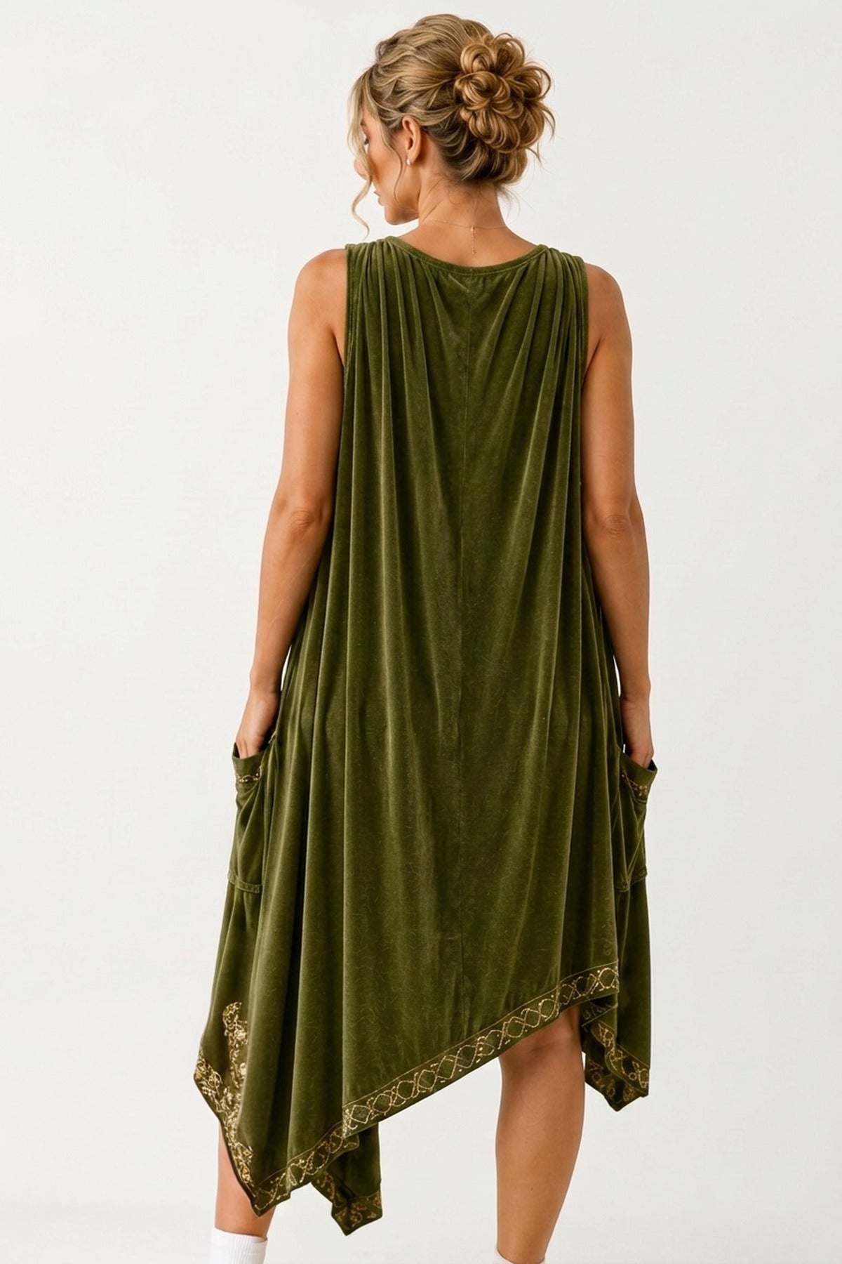 The Getting-Ready Dress in Olive Green — back view
